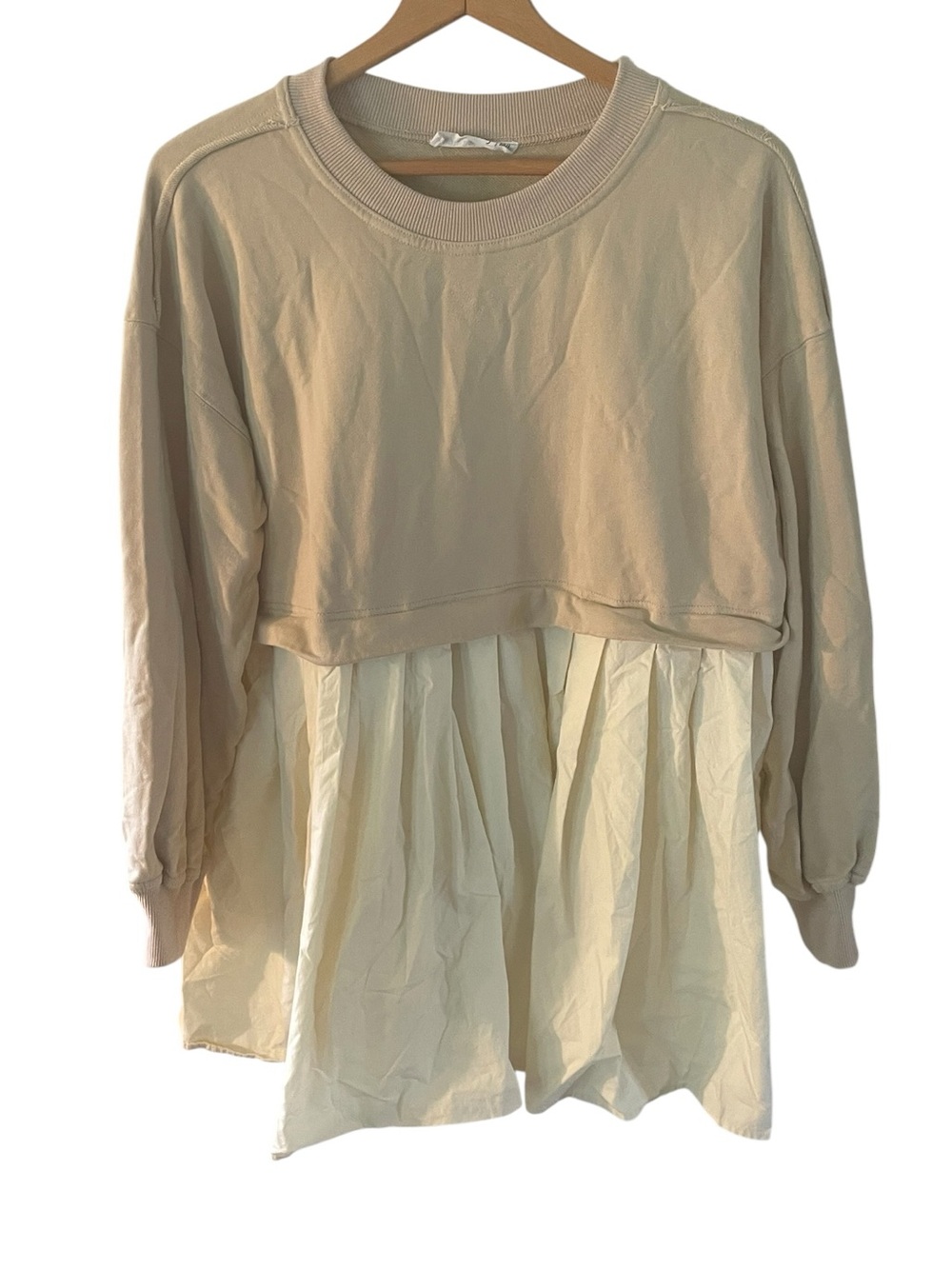 TT4- Women’s Beige Layered Pullover Sweatshirt with Cream Skirt Panel